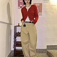 시그니처 와이드 커브드 코튼 팬츠